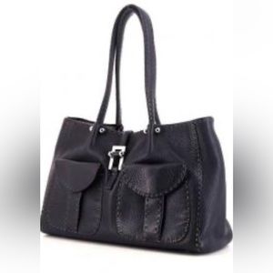 Renaud Pellegrino handbag in black grained leather. Deep green inside.